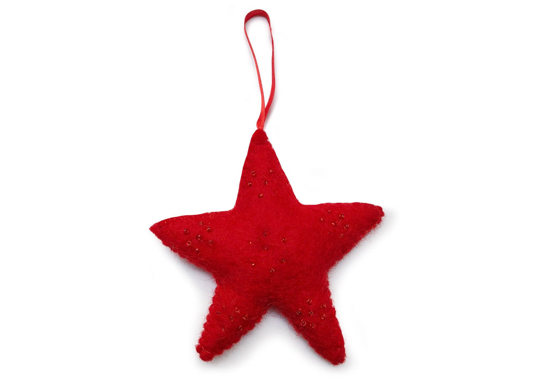 Gamcha - Handmade Christmas Decoration - Red Beaded Star - Mabel & Fox