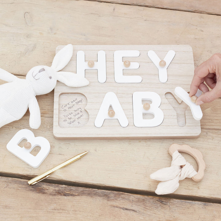 Ginger Ray - Hey Baby Wooden Puzzle - Baby Shower Guest Book