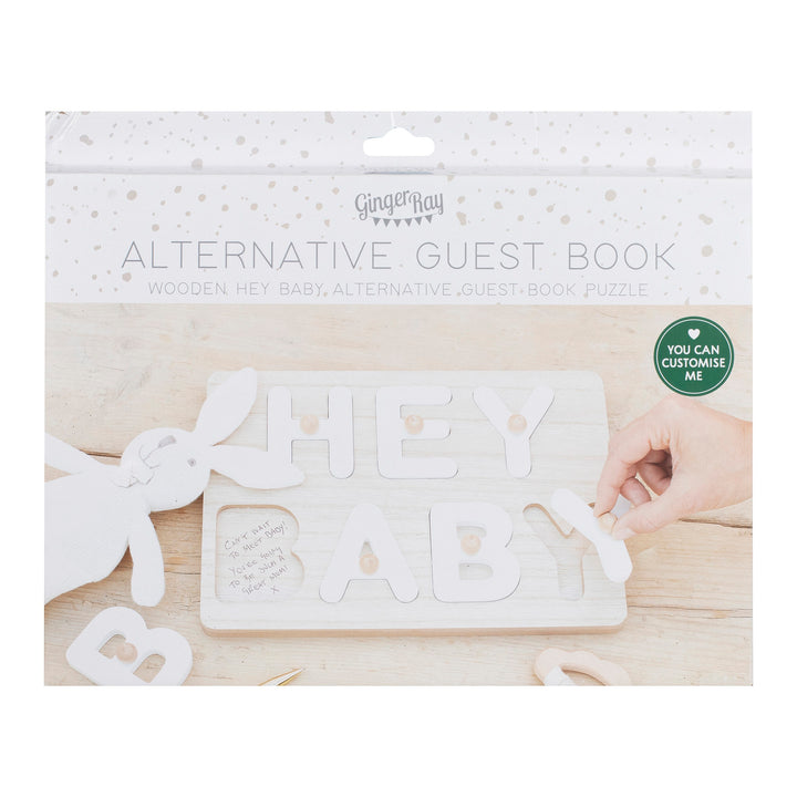 Ginger Ray - Hey Baby Wooden Puzzle - Baby Shower Guest Book