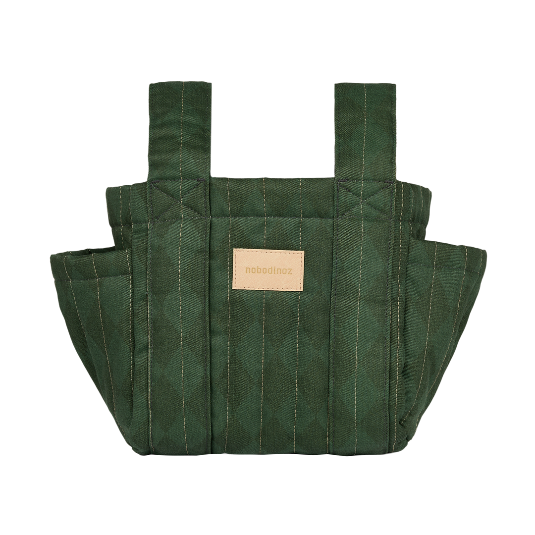 Nobodinoz – Hyde Park Stroller Organiser – Forest Green Diamonds - Mabel & Fox