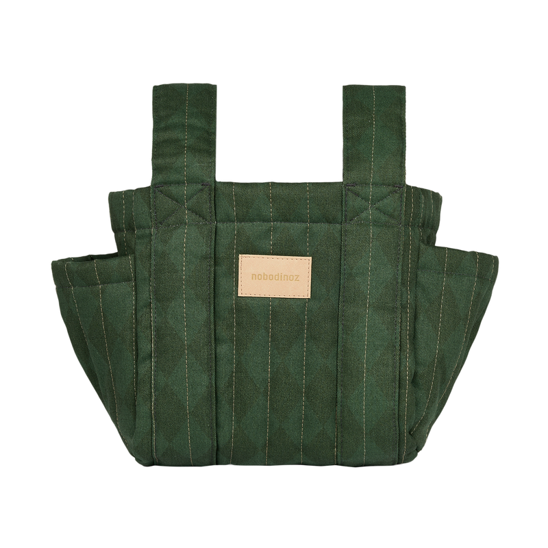Nobodinoz – Hyde Park Stroller Organiser – Forest Green Diamonds - Mabel & Fox