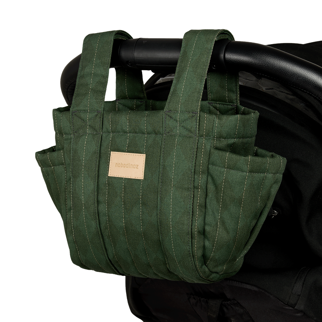 Nobodinoz – Hyde Park Stroller Organiser – Forest Green Diamonds - Mabel & Fox
