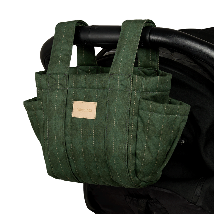 Nobodinoz – Hyde Park Stroller Organiser – Forest Green Diamonds - Mabel & Fox