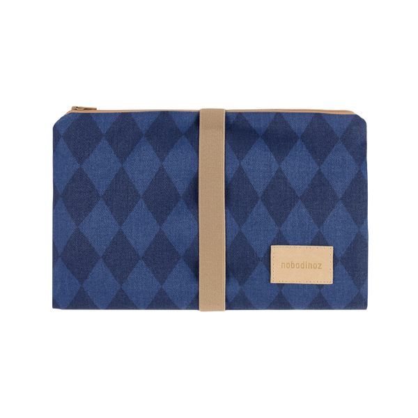 Nobodinoz – Hyde Park Waterproof Changing Pad – Denim Blue Diamonds - Mabel & Fox