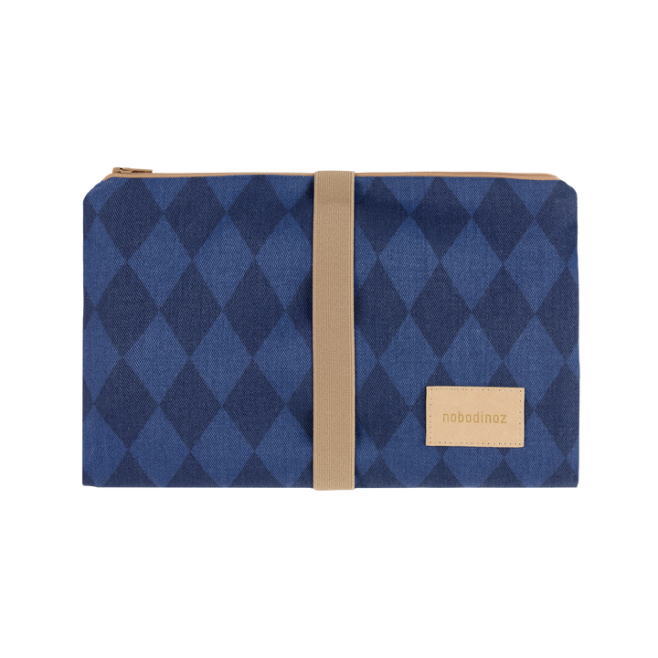 Nobodinoz – Hyde Park Waterproof Changing Pad – Denim Blue Diamonds - Mabel & Fox