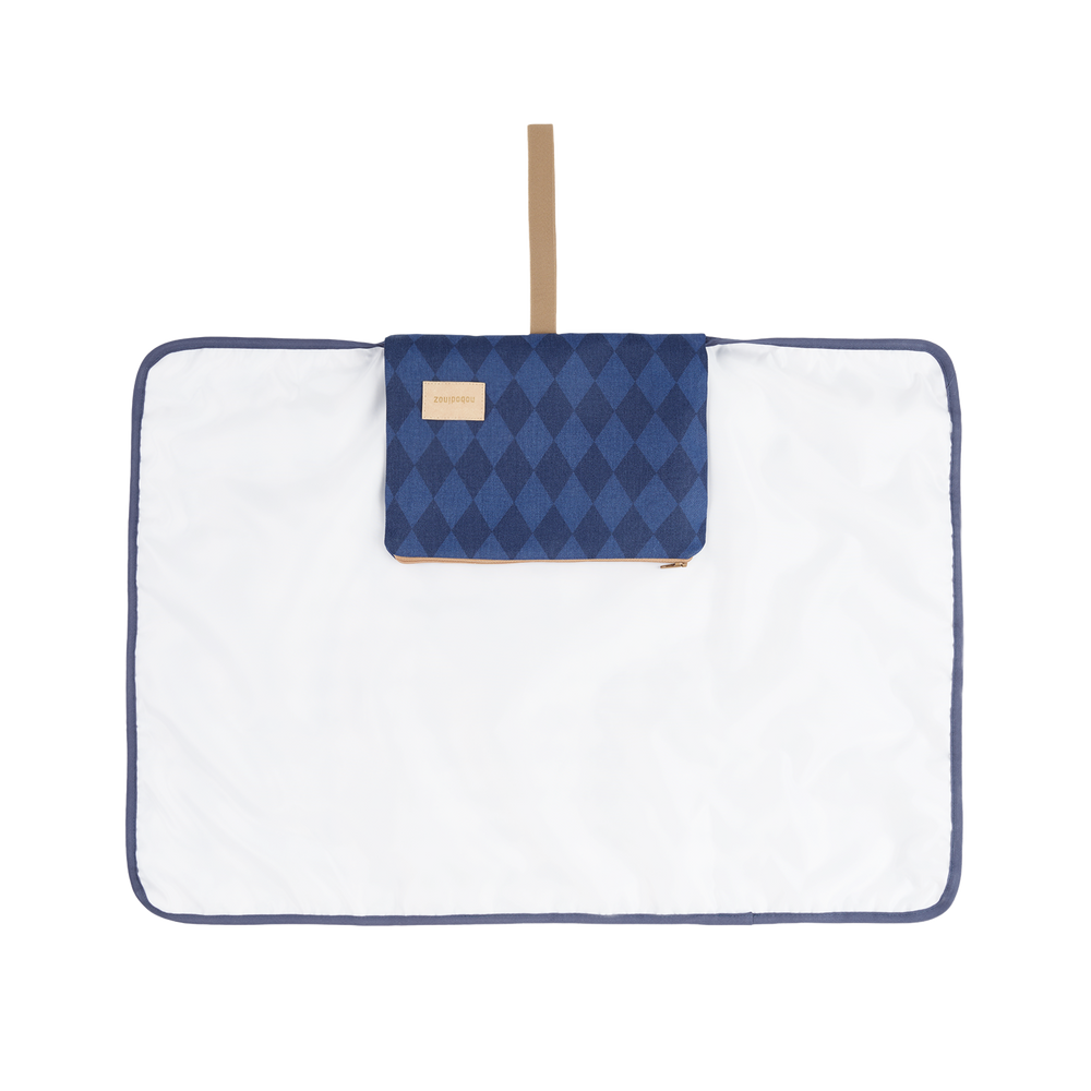 Nobodinoz – Hyde Park Waterproof Changing Pad – Denim Blue Diamonds - Mabel & Fox