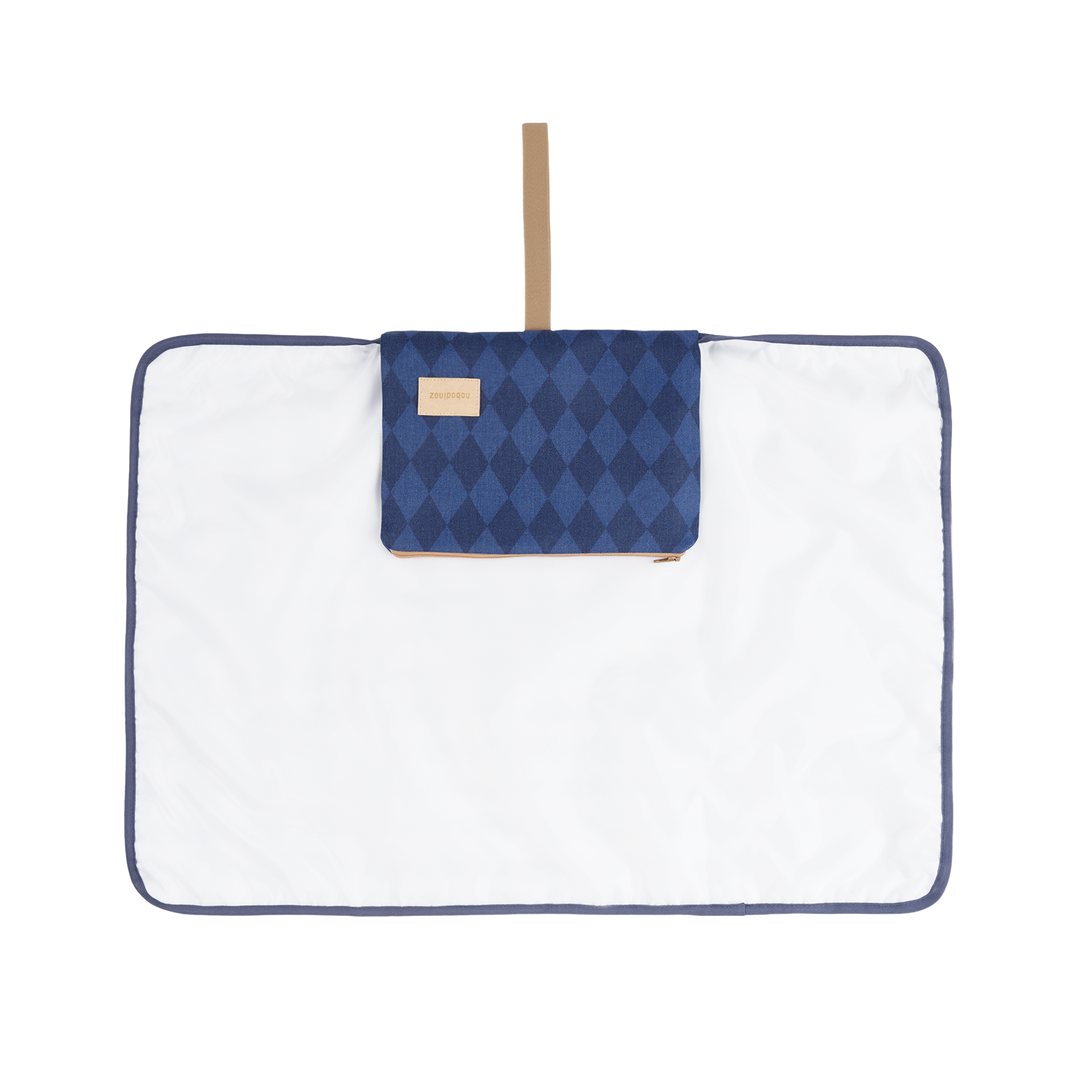 Nobodinoz – Hyde Park Waterproof Changing Pad – Denim Blue Diamonds - Mabel & Fox
