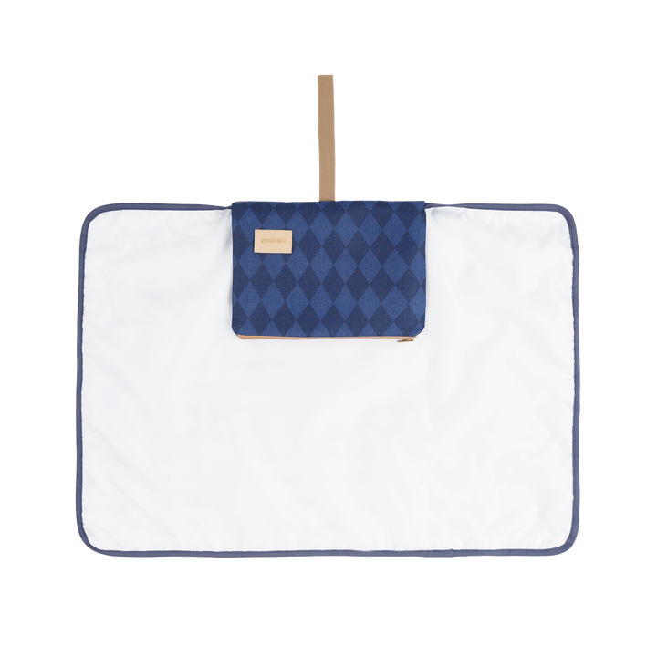 Nobodinoz – Hyde Park Waterproof Changing Pad – Denim Blue Diamonds - Mabel & Fox