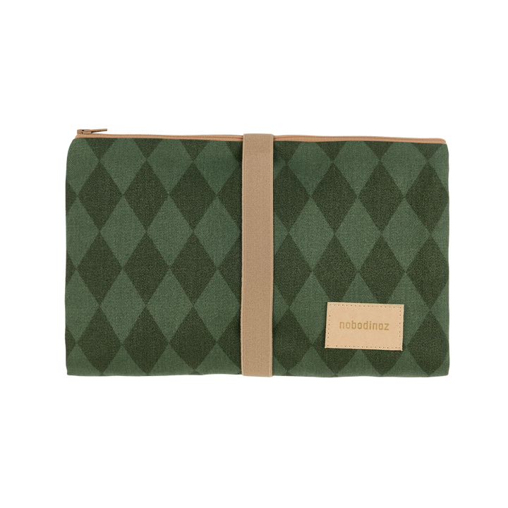 Nobodinoz – Hyde Park Waterproof Changing Pad – Forest Green Diamonds - Mabel & Fox