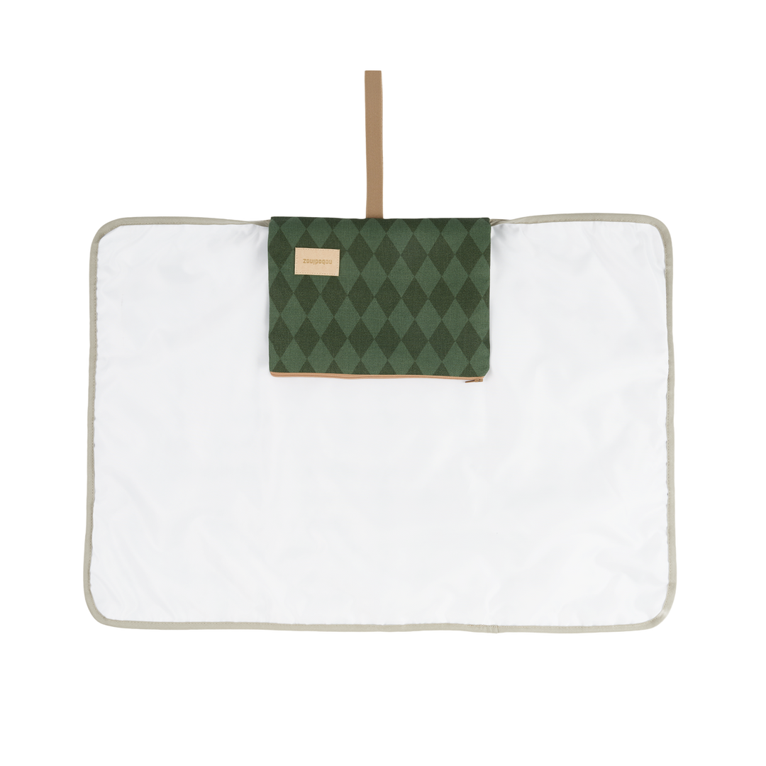Nobodinoz – Hyde Park Waterproof Changing Pad – Forest Green Diamonds - Mabel & Fox