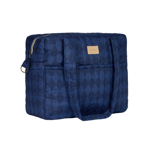 Nobodinoz – Hyde Park Waterproof Stroller Bag – Denim Blue Diamonds - Mabel & Fox