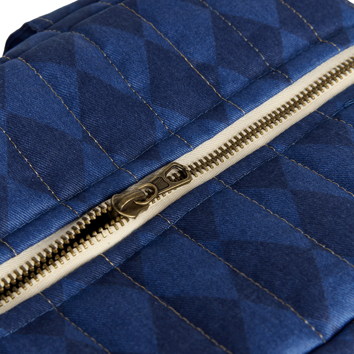 Nobodinoz – Hyde Park Waterproof Stroller Bag – Denim Blue Diamonds - Mabel & Fox