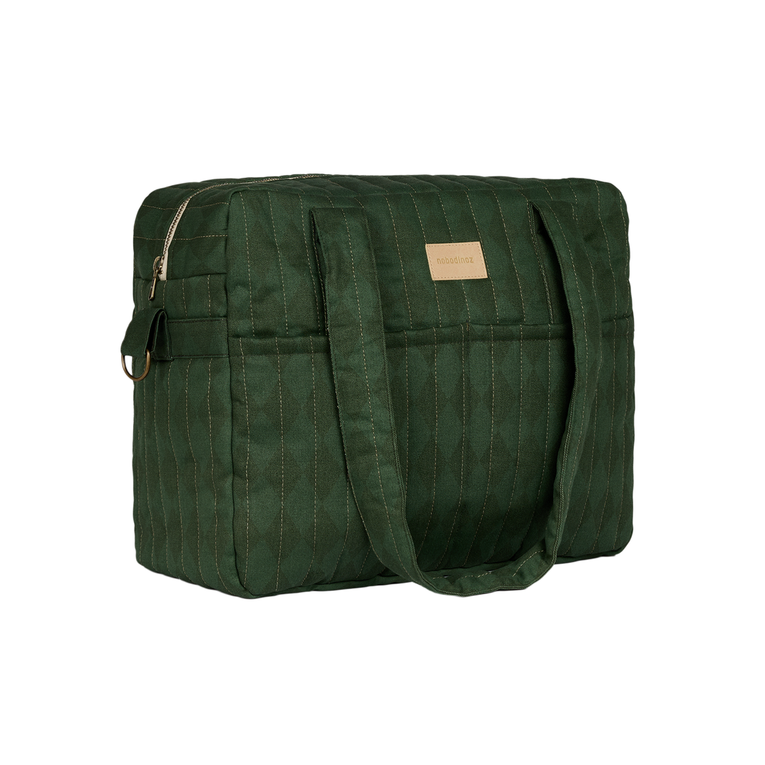 Nobodinoz – Hyde Park Waterproof Stroller Bag – Forest Green Diamonds - Mabel & Fox