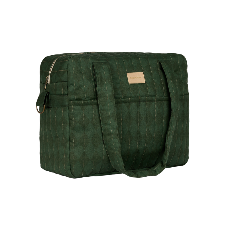 Nobodinoz – Hyde Park Waterproof Stroller Bag – Forest Green Diamonds - Mabel & Fox