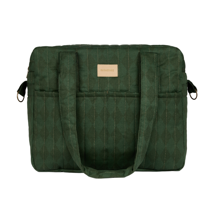Nobodinoz – Hyde Park Waterproof Stroller Bag – Forest Green Diamonds - Mabel & Fox