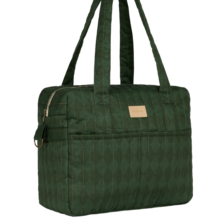 Nobodinoz – Hyde Park Waterproof Stroller Bag – Forest Green Diamonds - Mabel & Fox