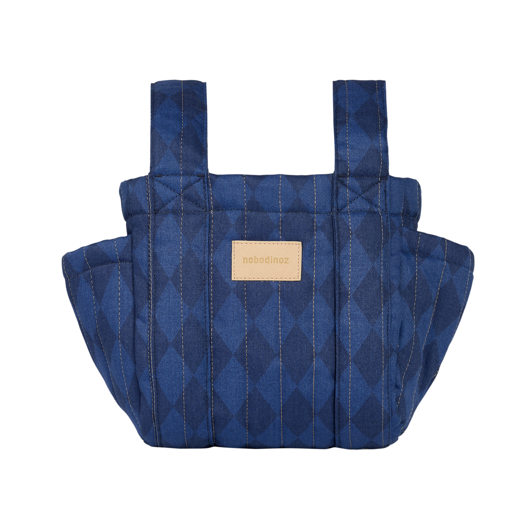 Nobodinoz – Hyde Park Stroller Organiser – Denim Blue Diamonds - Mabel & Fox