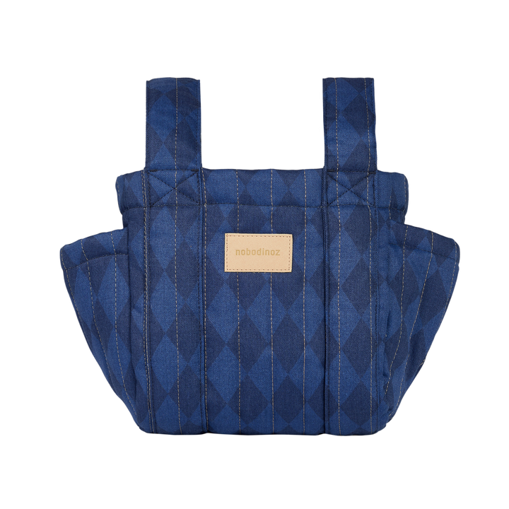 Nobodinoz – Hyde Park Stroller Organiser – Denim Blue Diamonds - Mabel & Fox