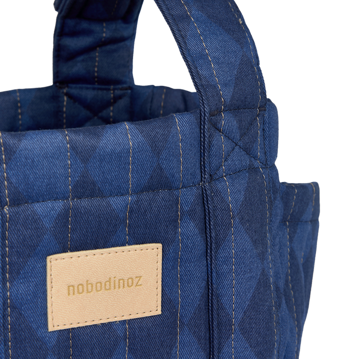 Nobodinoz – Hyde Park Stroller Organiser – Denim Blue Diamonds - Mabel & Fox