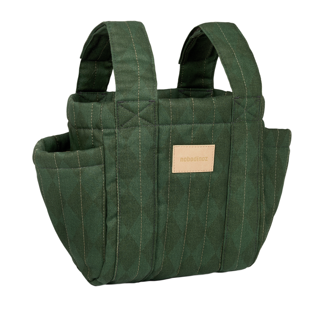 Nobodinoz – Hyde Park Stroller Organiser – Forest Green Diamonds - Mabel & Fox