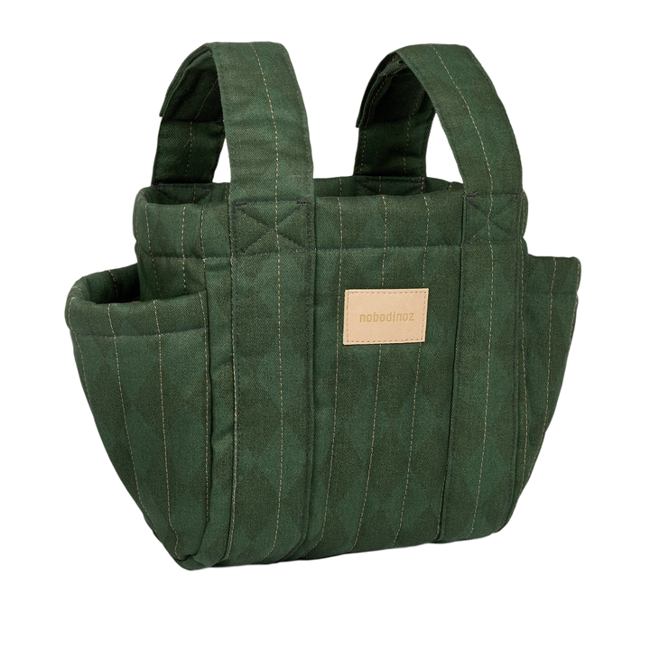 Nobodinoz – Hyde Park Stroller Organiser – Forest Green Diamonds - Mabel & Fox