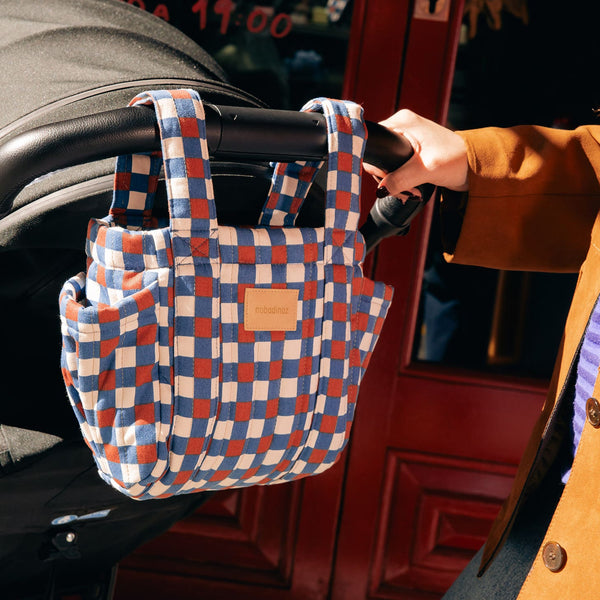 Nobodinoz - Hyde Park Stroller Organiser - Blue Red Mosiac - Mabel & Fox