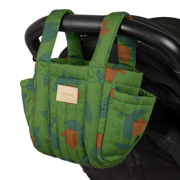 Nobodinoz - Hyde Park Stroller Organiser - Green Tulips - Mabel & Fox