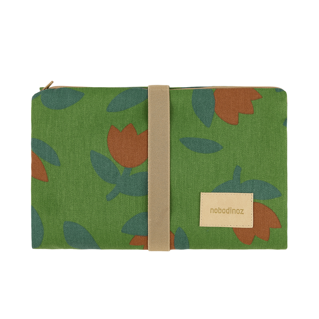 Nobodinoz- Hyde Park Waterproof Changing Pad - Green Tulips - Mabel & Fox