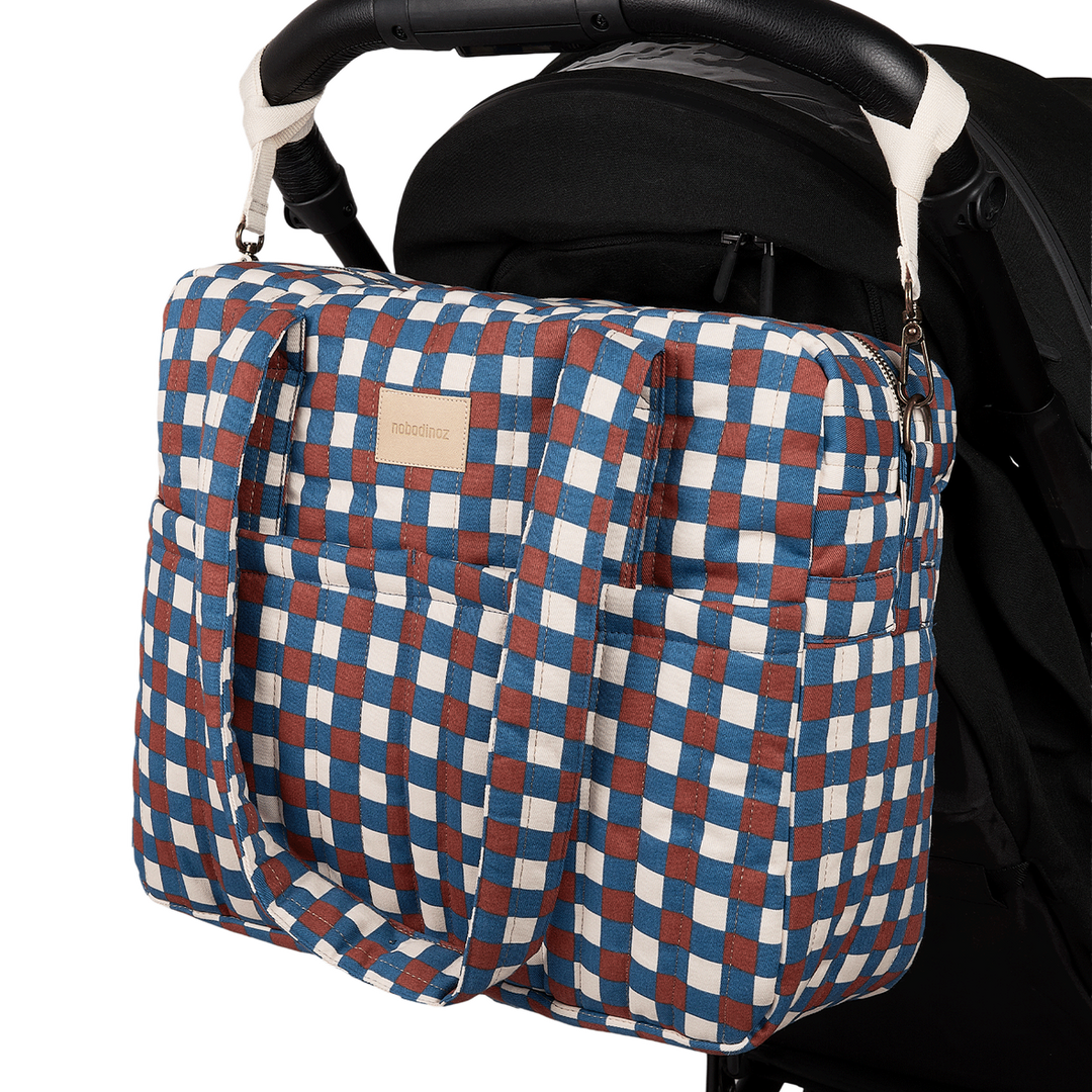 Nobodinoz - Hyde Park Waterproof Stroller Bag - Blue Red Mosaic - Mabel & Fox
