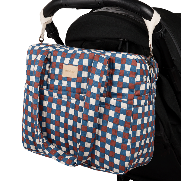 Nobodinoz - Hyde Park Waterproof Stroller Bag - Blue Red Mosaic - Mabel & Fox