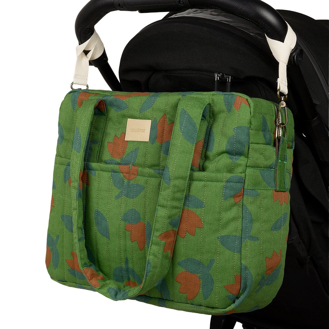 Nobodinoz - Hyde Park Waterproof Stroller Bag - Green Tulip - Mabel & Fox