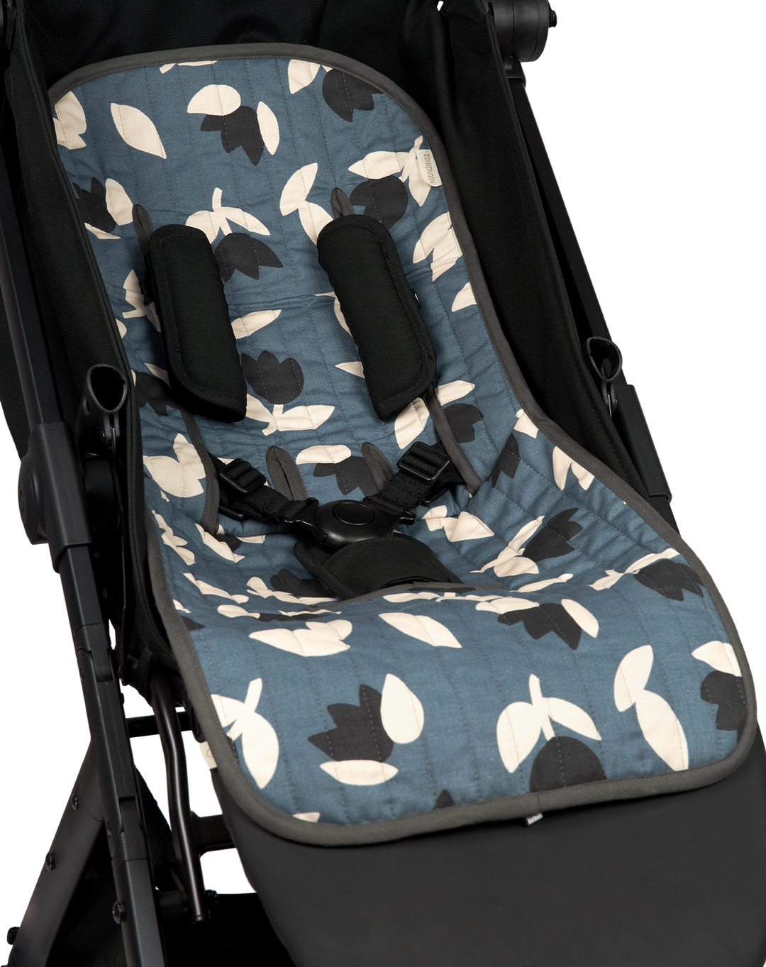 Nobodinoz Hyde Park Universal Stroller Pad Blue Black Tulips Mabel Fox