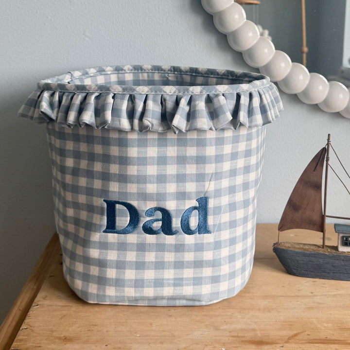 Mabel & Fox - Embroidered Gingham Ruffle Basket - Dad - Mabel & Fox