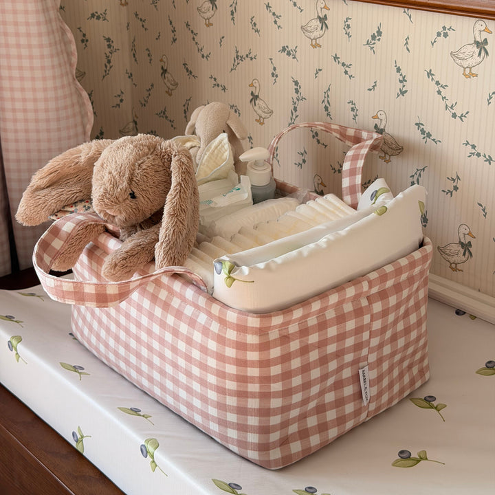 Mabel & Fox - Gingham Nappy Caddy - Pink