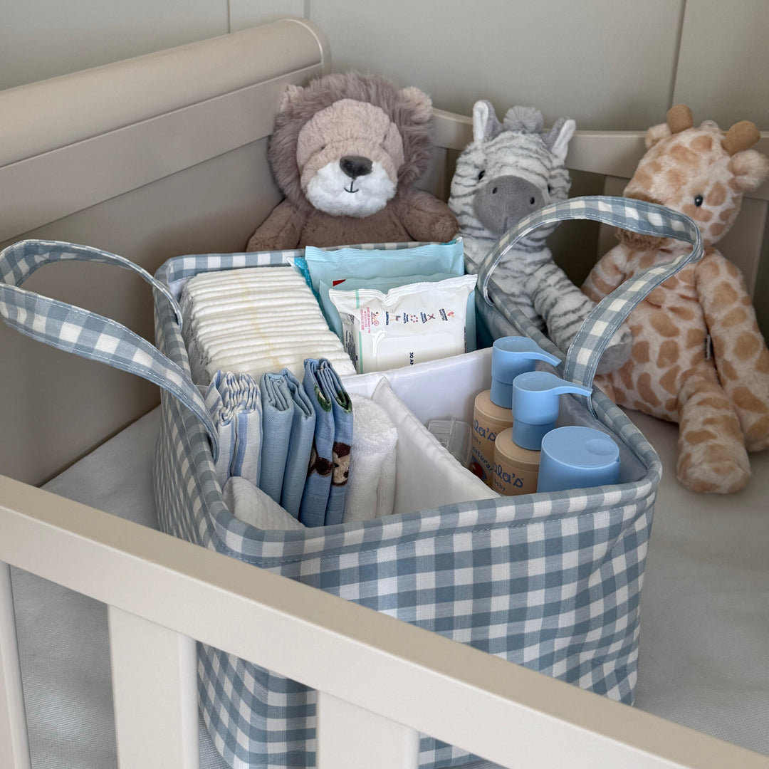 Mabel & Fox - Gingham Nappy Caddy - Blue