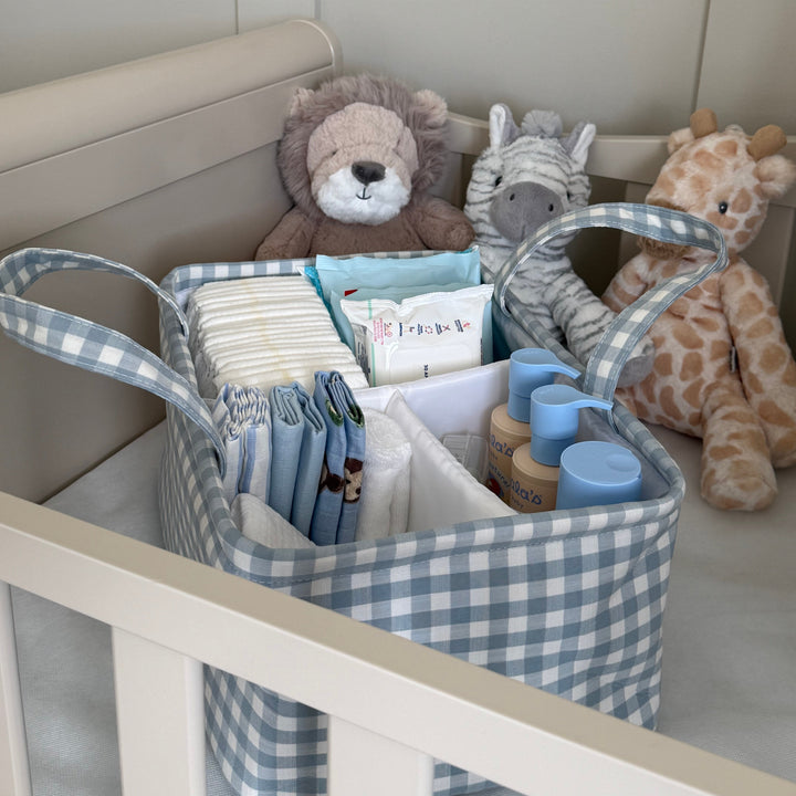 Mabel & Fox - Gingham Nappy Caddy - Blue