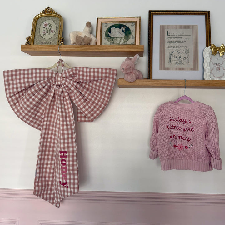 Mabel & Fox - Personalised Pink Gingham Bow - Embroidered