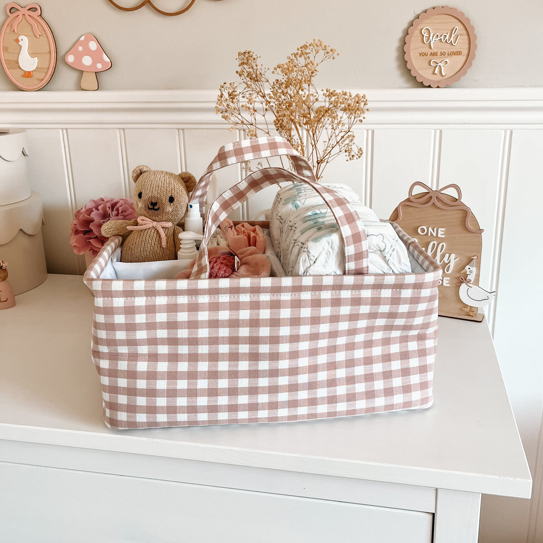 Mabel & Fox - Gingham Nappy Caddy - Pink