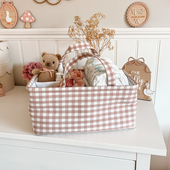 Mabel & Fox - Gingham Nappy Caddy - Pink