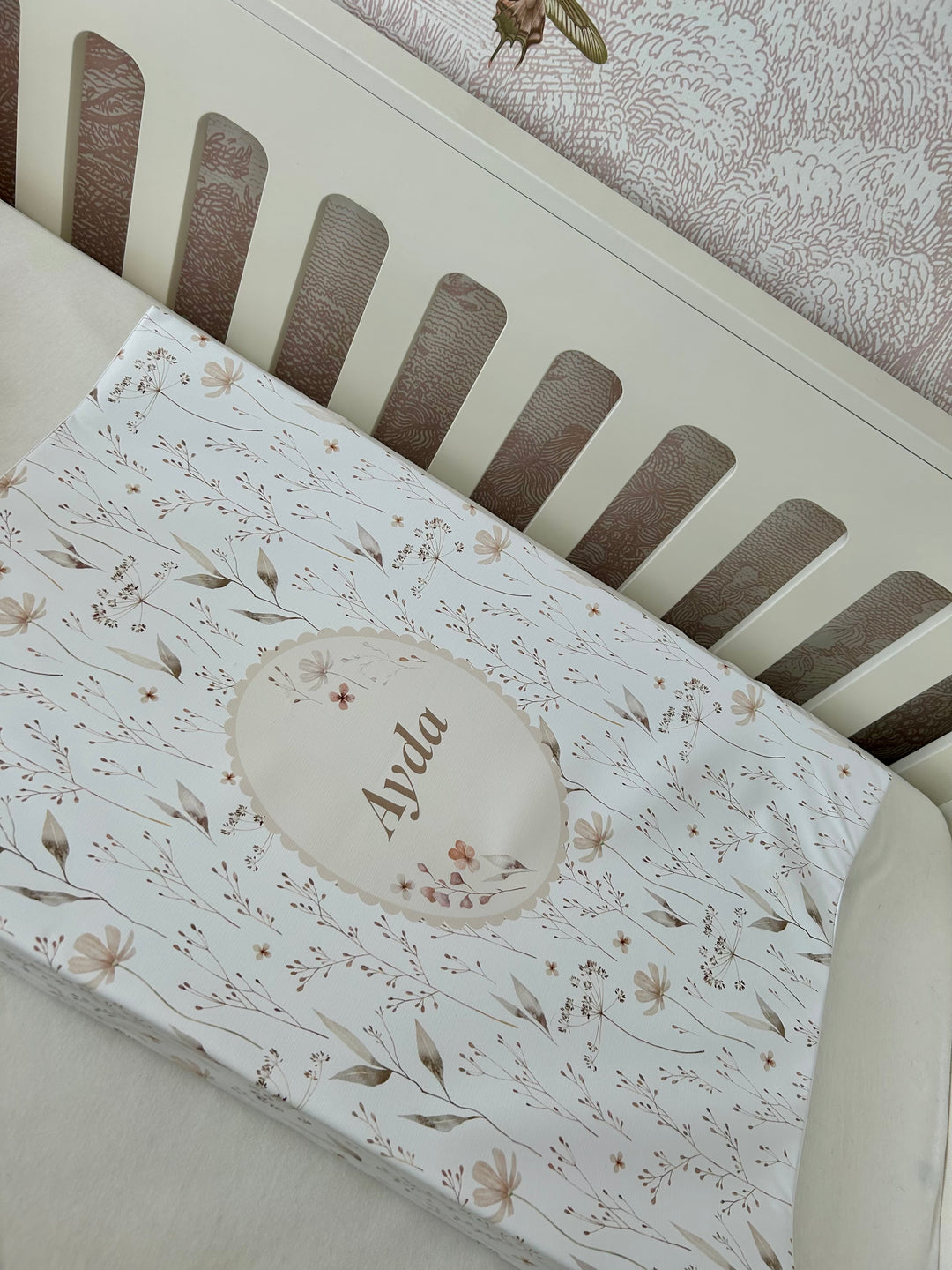 Mabel & Fox - Personalised Wedge Baby Changing Mat - Natural Wildflowers - Mabel & Fox