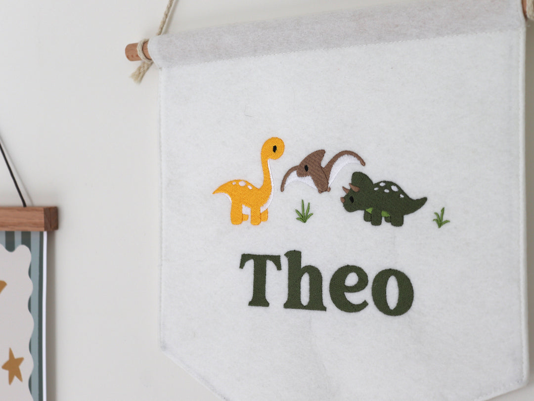 Mabel & Fox - Personalised Felt Flag - Dinosaur - Mabel & Fox