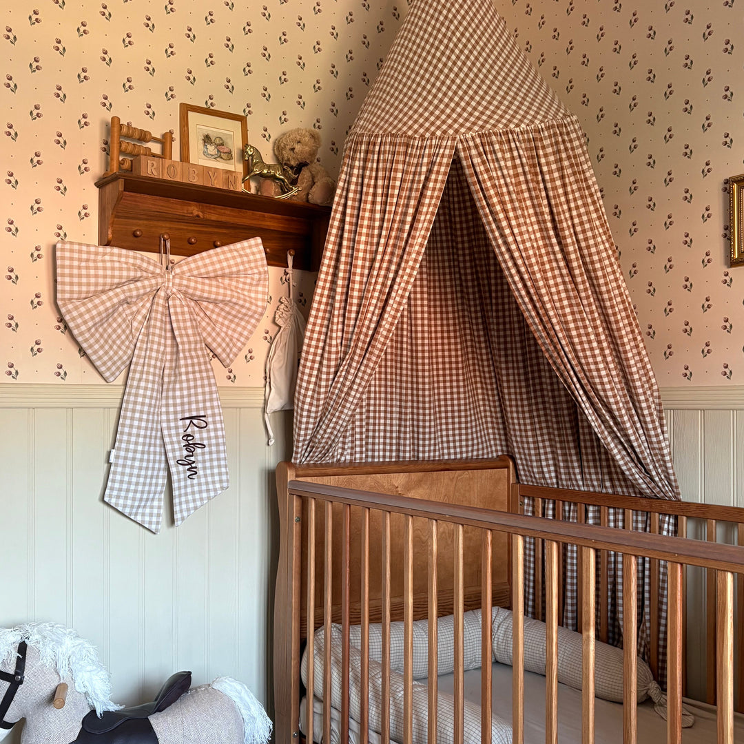 Mabel & Fox - Personalised Beige Gingham Bow - Embroidered