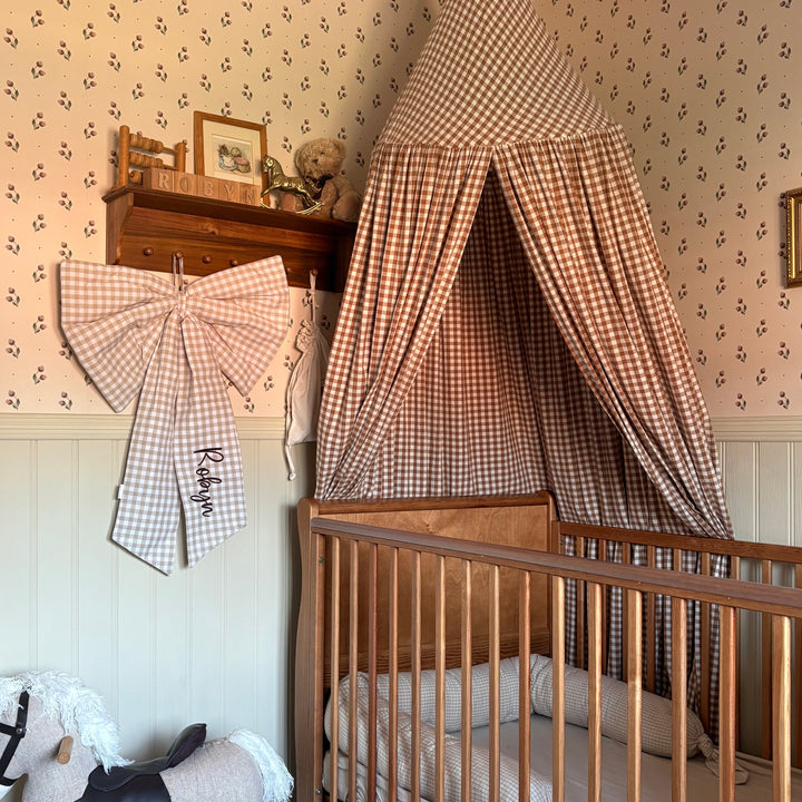 Mabel & Fox - Personalised Beige Gingham Bow - Embroidered