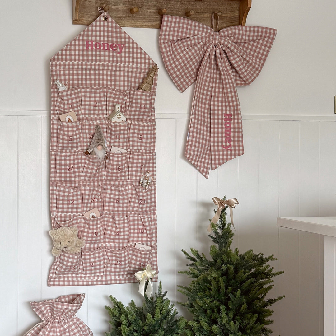 Mabel & Fox - Personalised Pink Gingham Advent Calendar - Embroidered