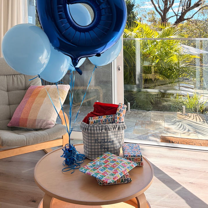 Mabel & Fox - Personalised Gingham Ruffle Basket - Blue