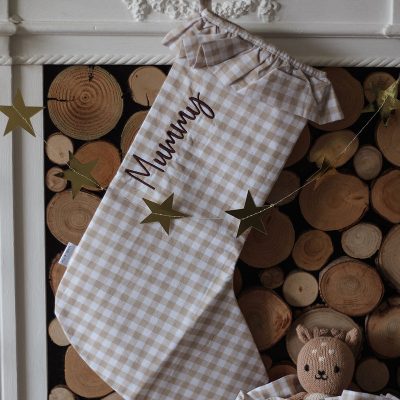 Mabel & Fox - Personalised Beige Gingham Stocking - Embroidered - Mabel & Fox