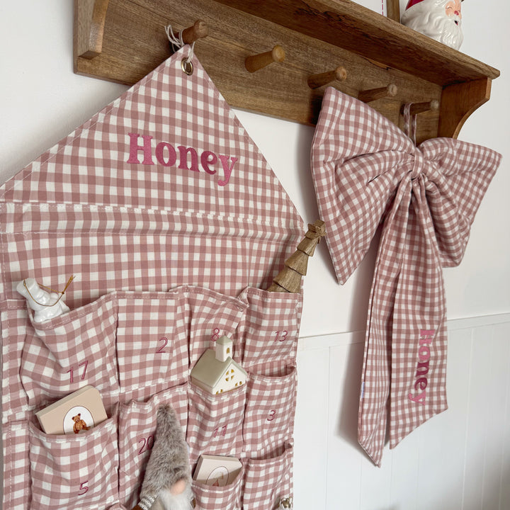 Mabel & Fox - Personalised Pink Gingham Bow - Embroidered