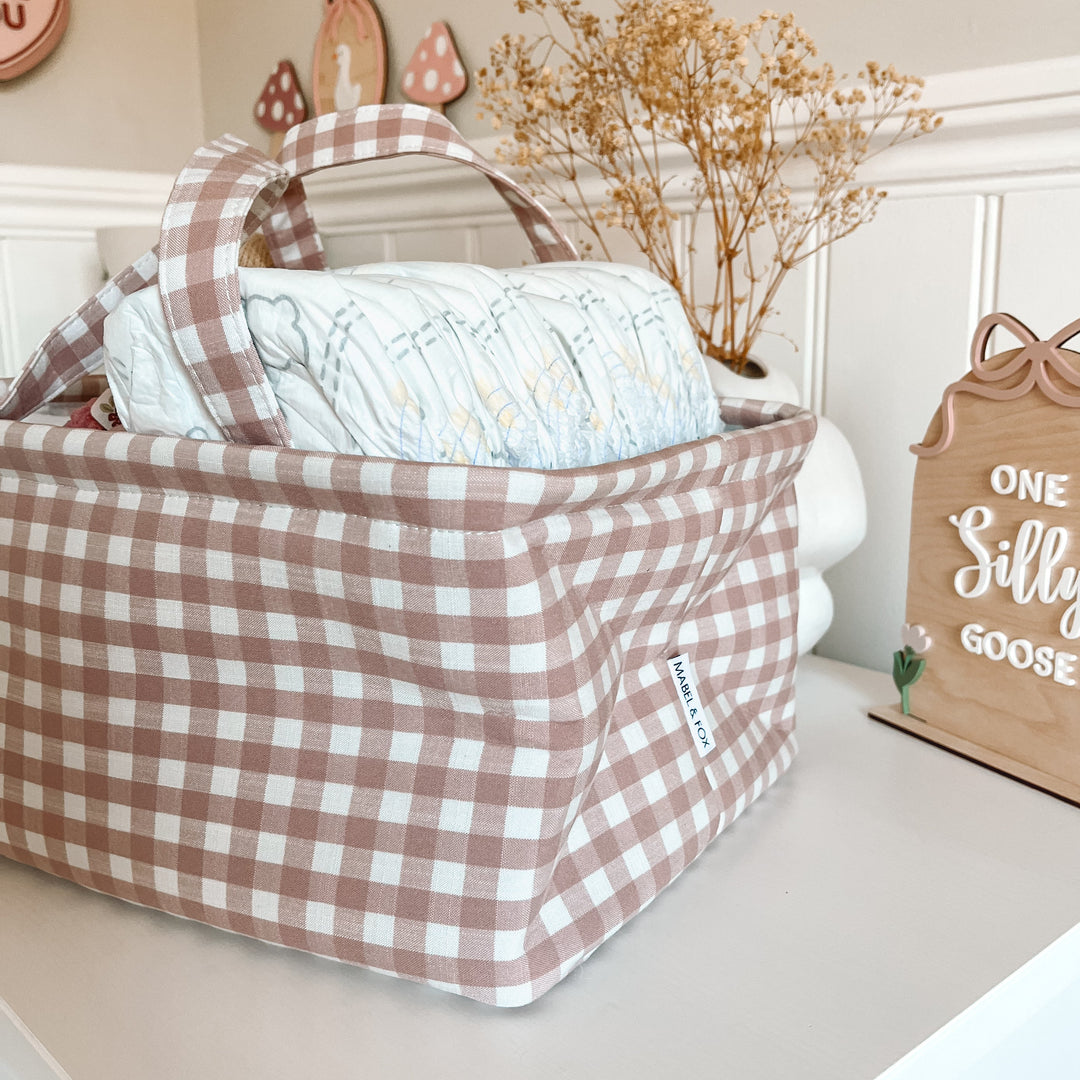 Mabel & Fox - Gingham Nappy Caddy - Pink