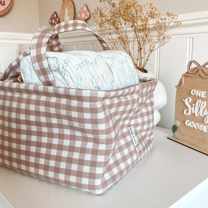 Mabel & Fox - Gingham Nappy Caddy - Pink