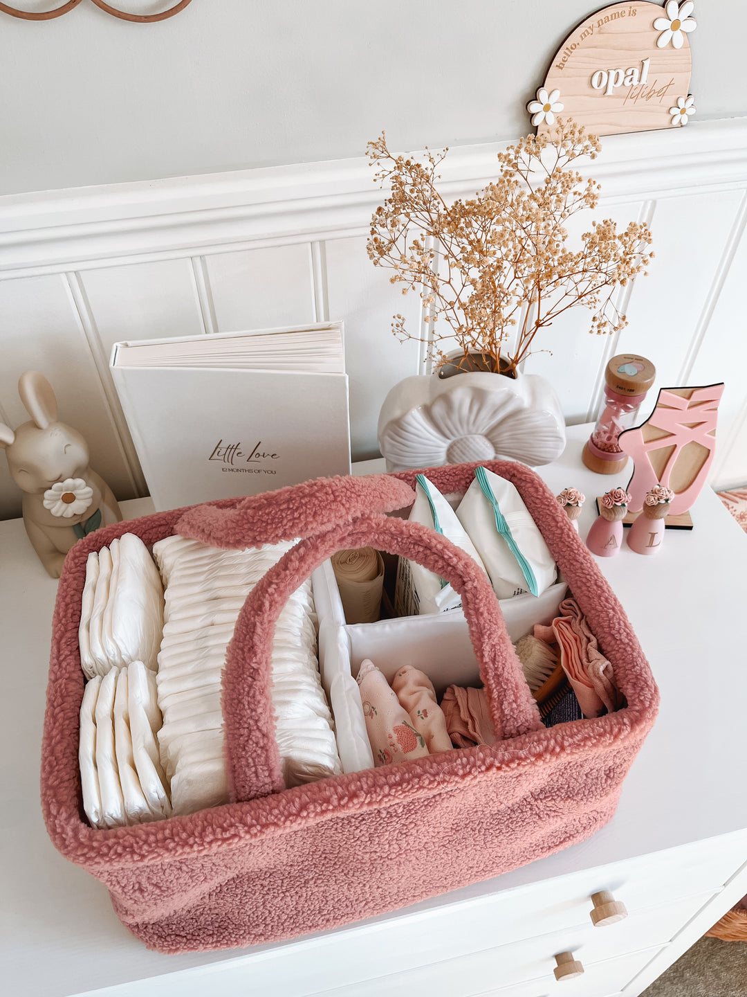 Mabel & Fox - Teddy Nappy Caddy - Rose Pink